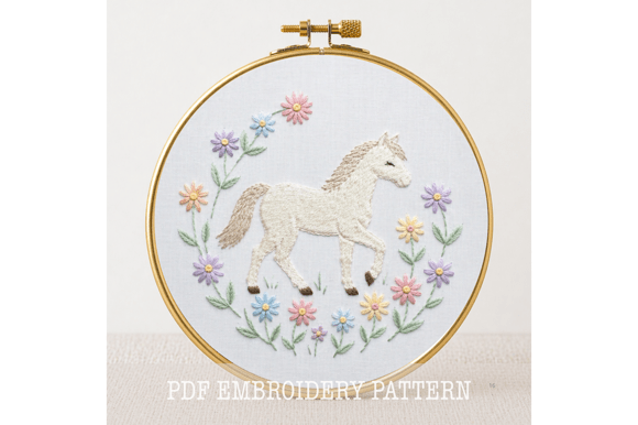 Baby Pony Floral Embroidery Pattern