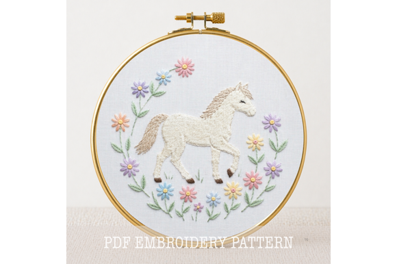 Baby Pony Floral Embroidery Pattern