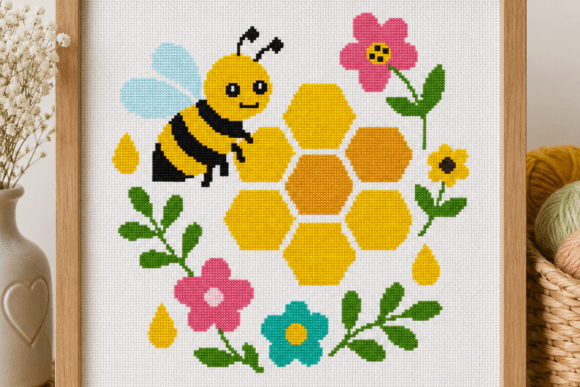 Bee and Honeycomb Cross Stitch