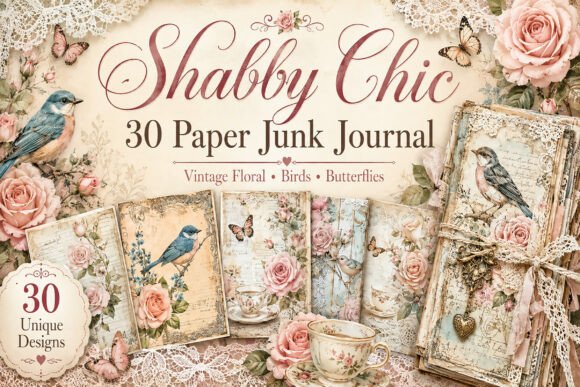 Bird Shabby Chic Rose Junk Journal Paper