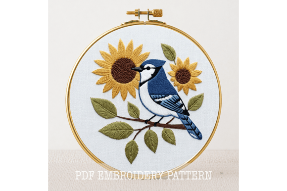 Blue Jay Sunflower Embroidery Pattern