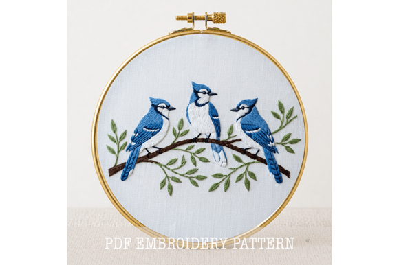 Blue Jay Trio Embroidery Pattern