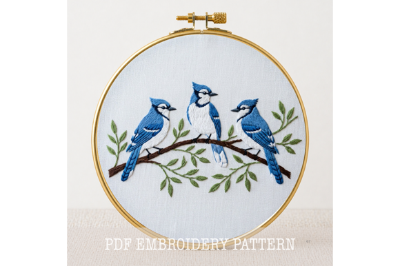 Blue Jay Trio Embroidery Pattern