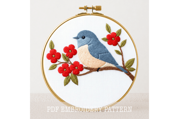 Bluebird Floral Embroidery Pattern