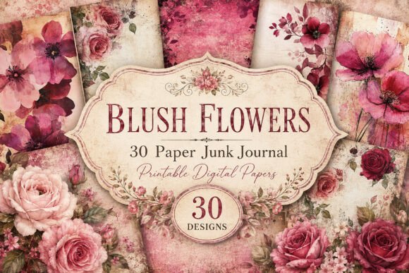 Burgundy Floral Junk Journal Papers
