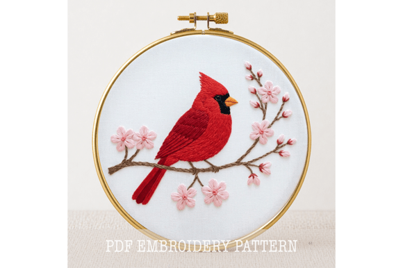 Cardinal Blossom Embroidery Pattern