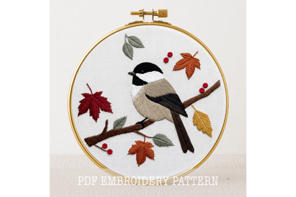 Chickadee Autumn Embroidery Pattern