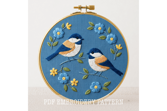 Chickadee Floral Embroidery Pattern