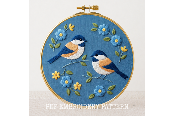 Chickadee Floral Embroidery Pattern