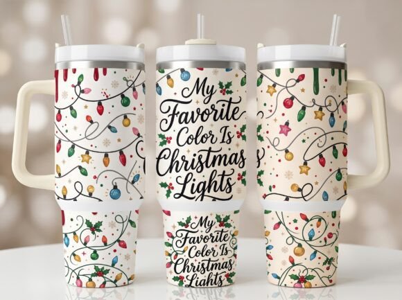 Christmas Lights 40oz Tumbler Wrap PNG