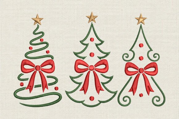 Christmas Tree Bow Embroidery Design Set