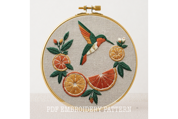 Citrus Hummingbird Embroidery Pattern