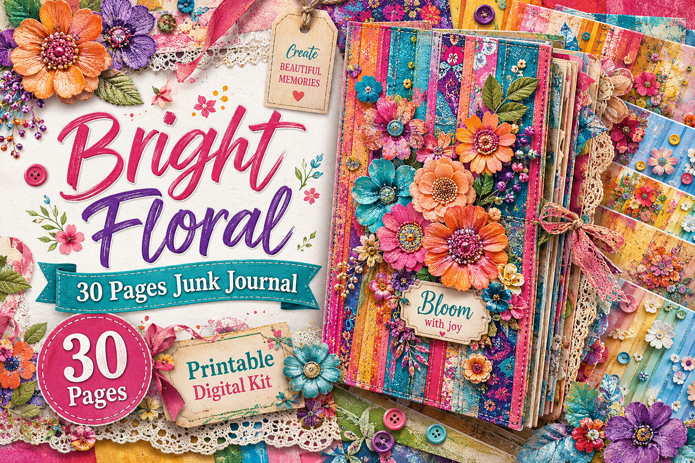 Colorful Mixed Media Floral Papers