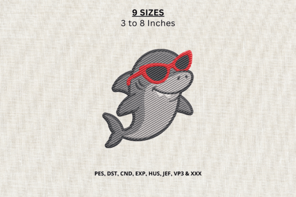 Cool Shark with Sunglasses Embroidery