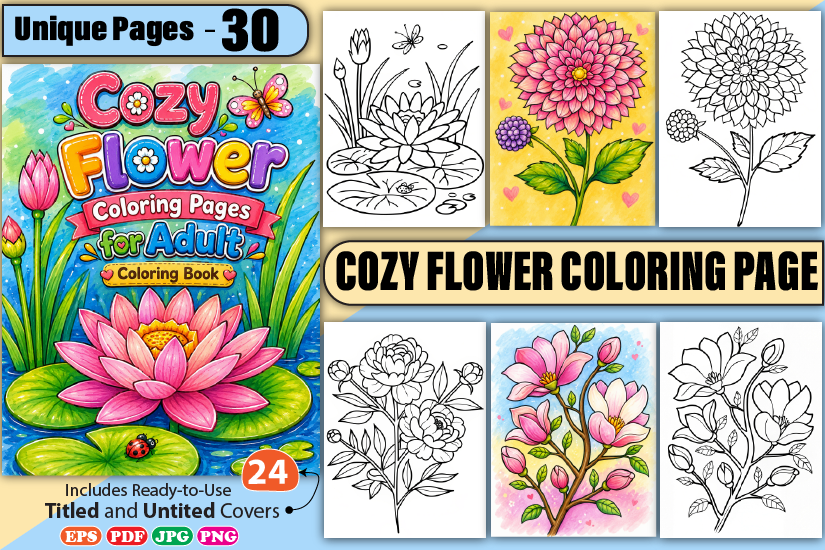 Cozy Flower Coloring Pages for Adult