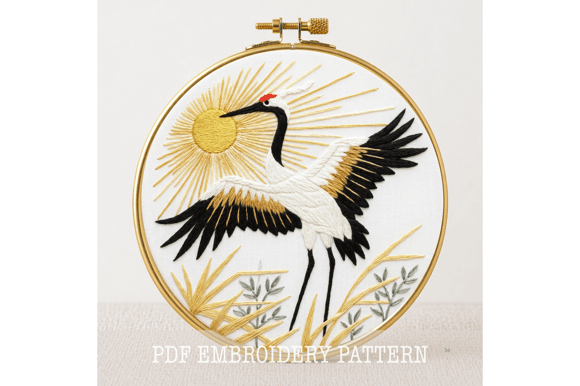 Crane Sunrise Embroidery Pattern