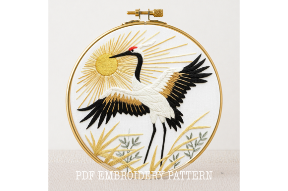 Crane Sunrise Embroidery Pattern