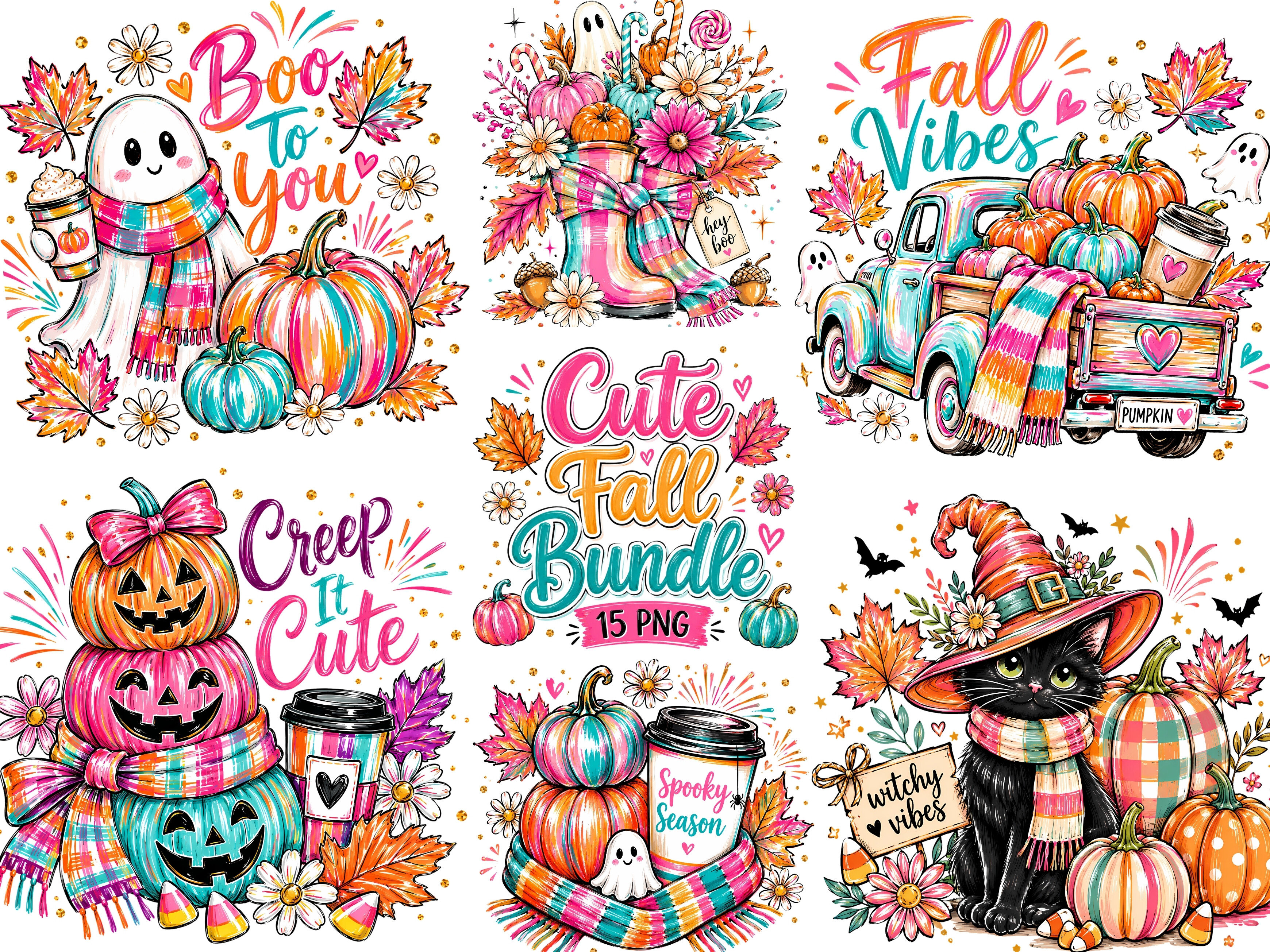 Cute Fall PNG Bundle Halloween Clipart