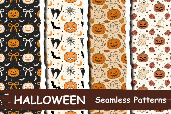 Cute Halloween Seamless Patterns PNG