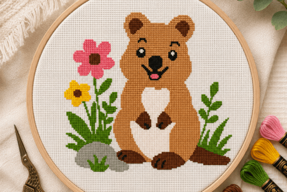 Cute Quokka Floral Cross Stitch