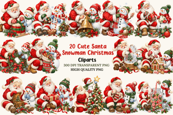 Cute Santa Snowman Christmas PNG Bundle
