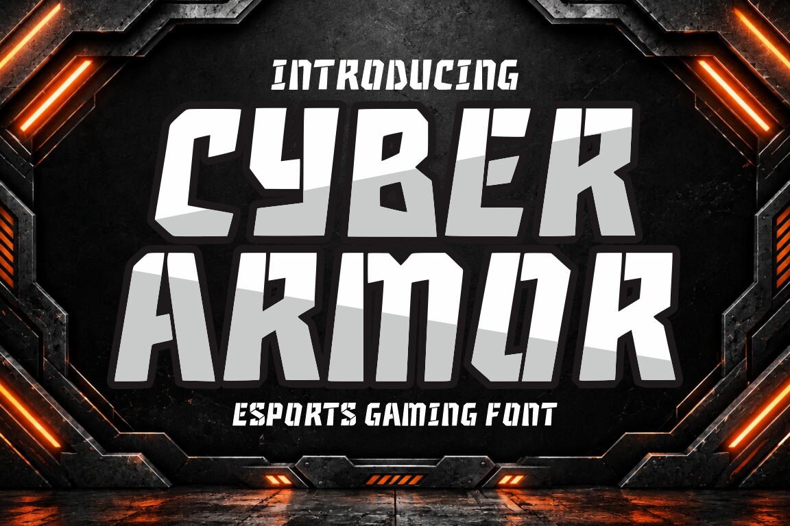 Cyber Armor font preview in a futuristic style