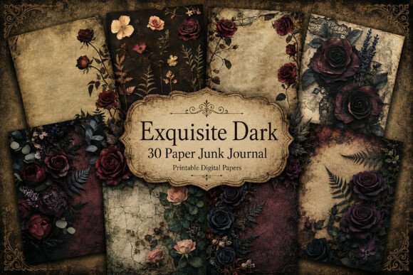 Dark Vintage Rose Junk Journal Papers
