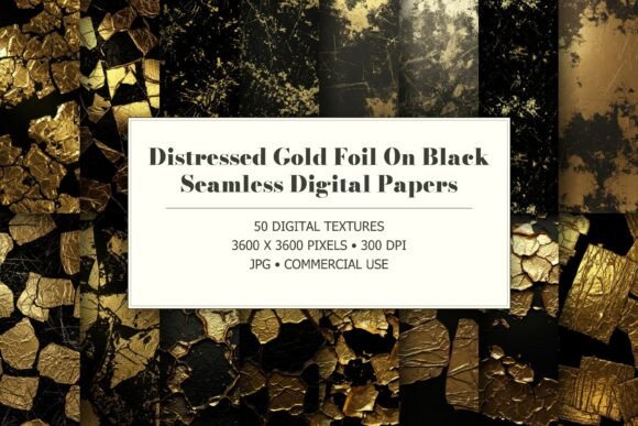 Distressed Gold Foil Black Textures