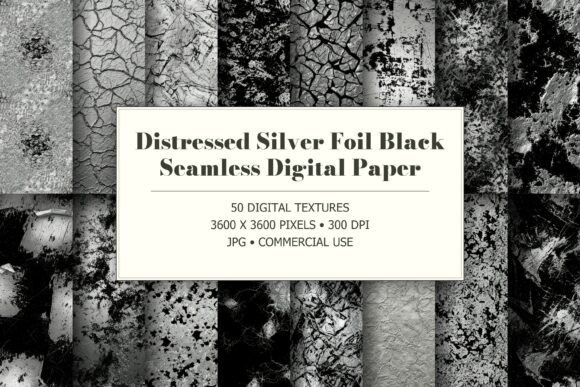 Distressed Silver Foil Black Textures