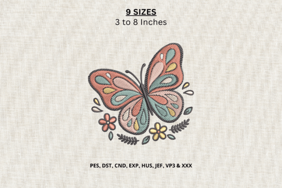 Floral Butterfly Machine Embroidery DST