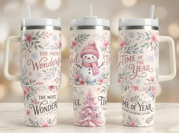 Floral Christmas 40oz Tumbler Wrap PNG