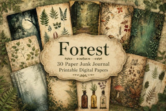 Forest Botanical Junk Journal Papers