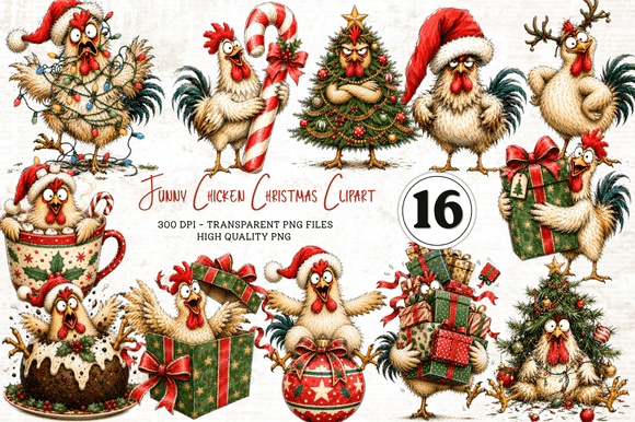 Funny Chicken Christmas Clipart PNG