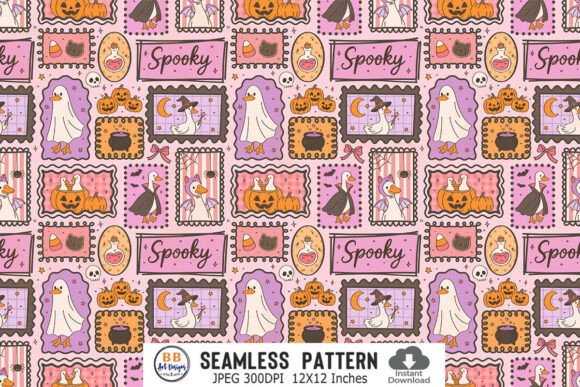 Halloween Spooky Goose Seamless Pattern