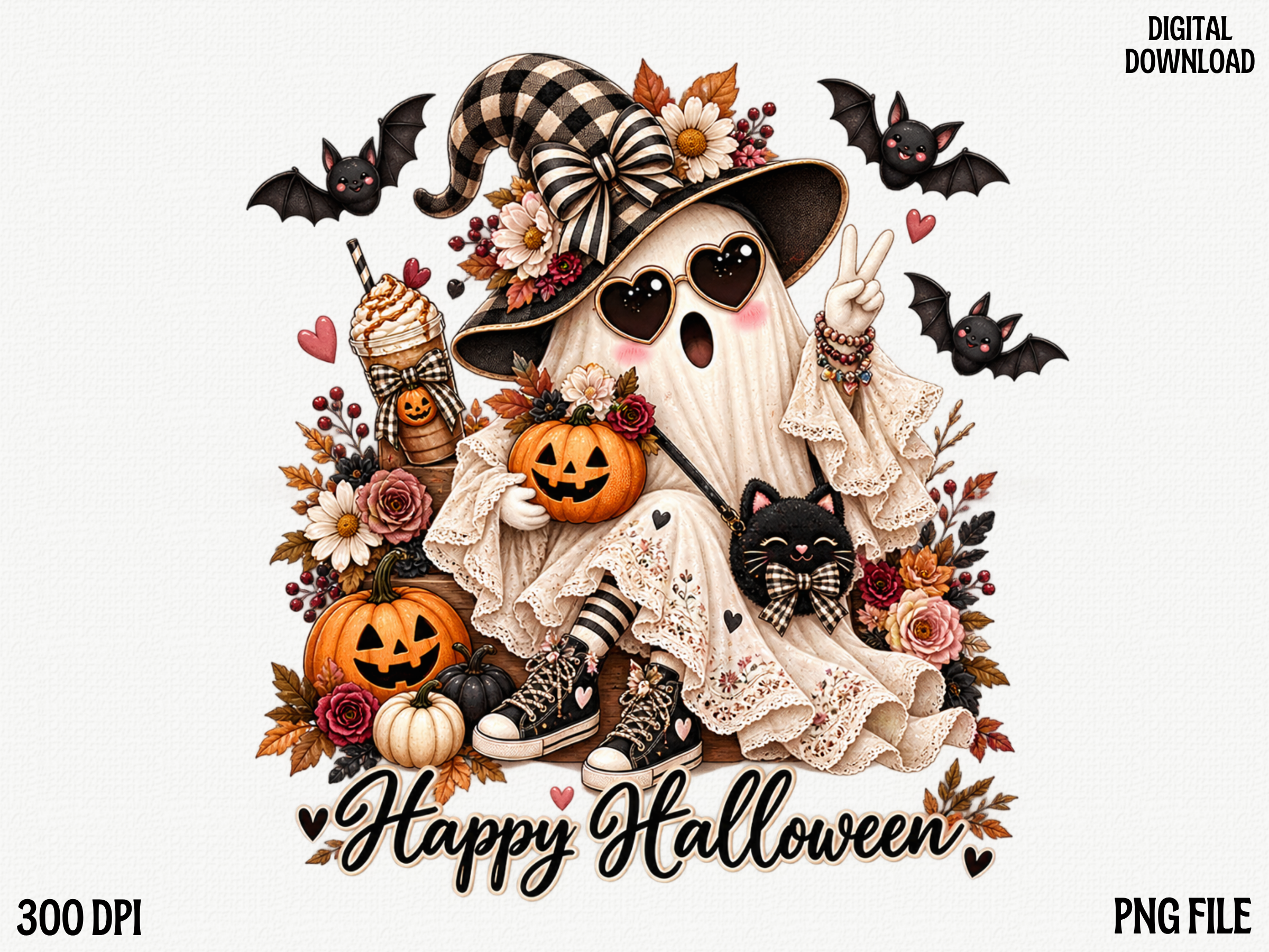 Happy Halloween Cute Ghost Family PNG