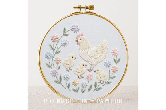 Hen and Chicks Embroidery Pattern