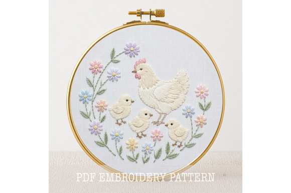 Hen and Chicks Embroidery Pattern