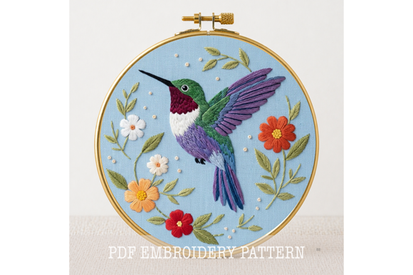 Hummingbird Blossom Embroidery Pattern