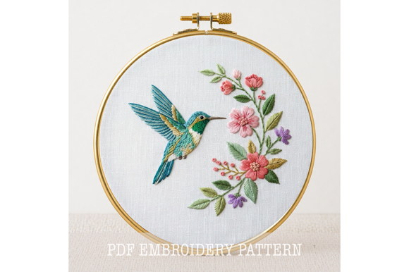 Hummingbird Floral Embroidery Pattern