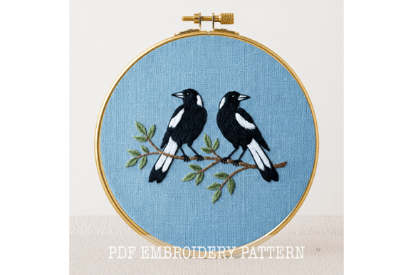 Magpie Duo Embroidery Pattern