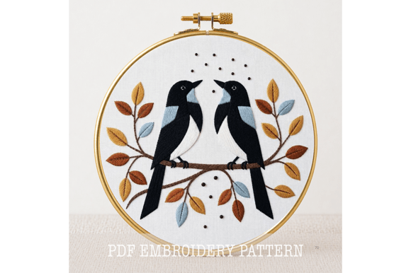 Magpie Pair Embroidery Pattern