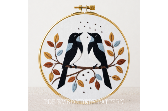 Magpie Pair Embroidery Pattern