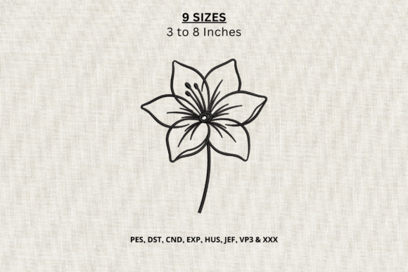 Minimalist Lily Flower Machine Embroider