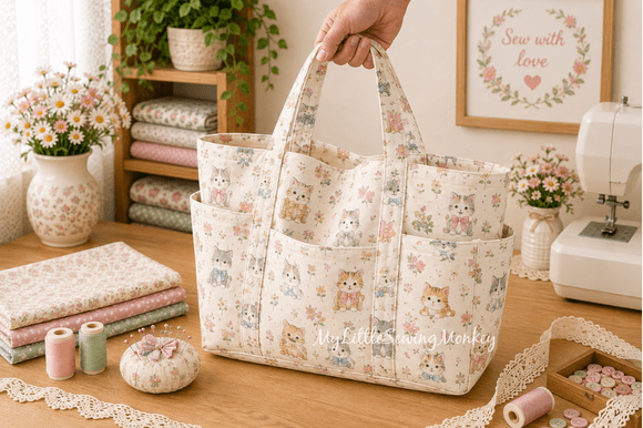 Floral organizer tote inspiration for sewing a personalized multi pocket bag