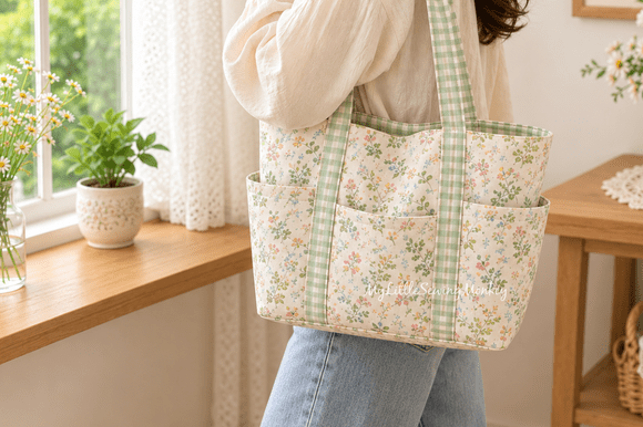 Multi pocket utility tote bag design showing storage space and fabric styling inspiration
