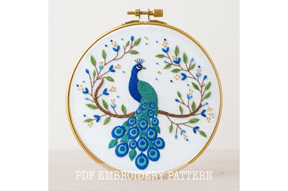 Peacock Branch Embroidery Pattern