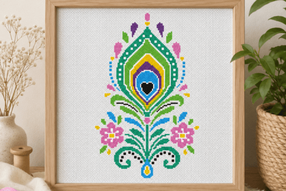 Peacock Feather Cross Stitch Pattern