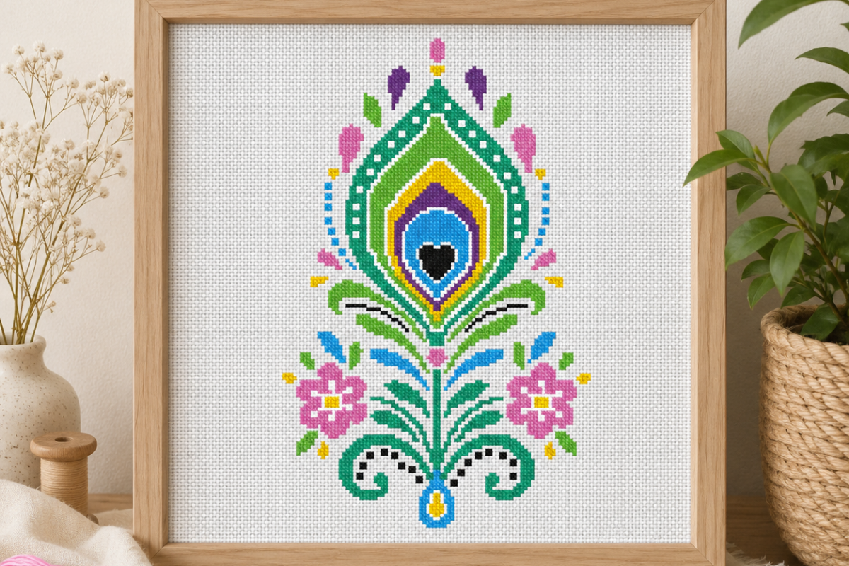 Peacock Feather Cross Stitch Pattern