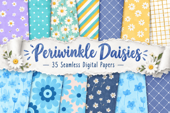 Periwinkle Daisies Seamless Papers