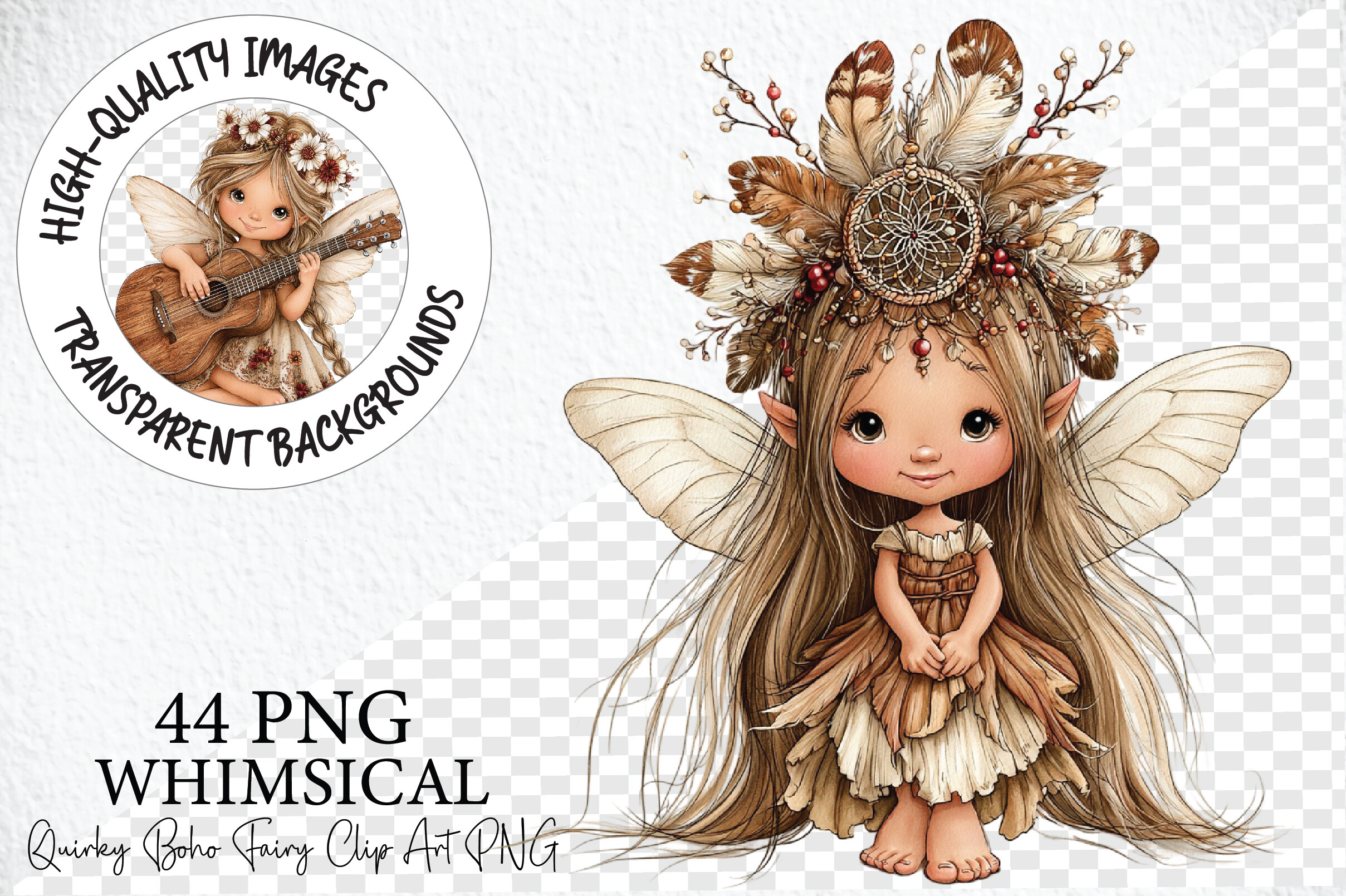 Quirky Boho Fairy Clip Art PNG